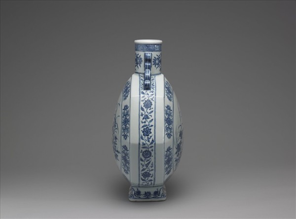 青花花鳥紋八方扁壺