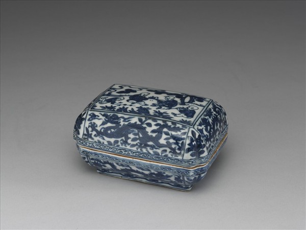 青花嬰戲龍紋長方盒