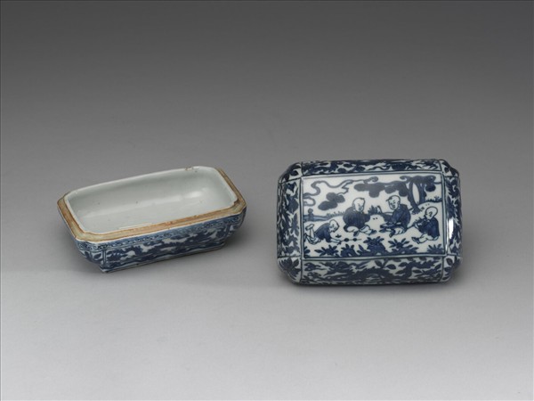 青花嬰戲龍紋長方盒