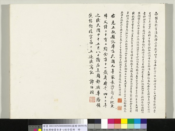 清錢灃楷書告身心經合裝　冊