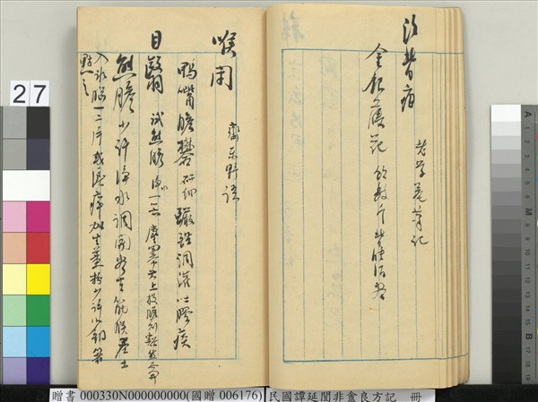 民國譚延闓非盦良方記　冊