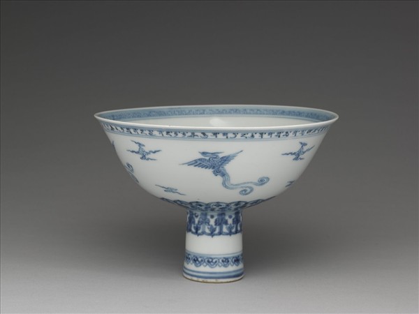 青花鳳凰紋高足碗
