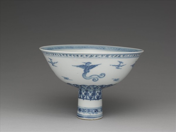 青花鳳凰紋高足碗