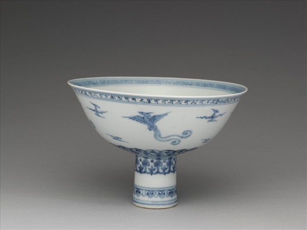 青花鳳凰紋高足碗