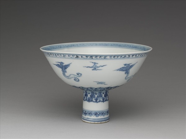 青花鳳凰紋高足碗
