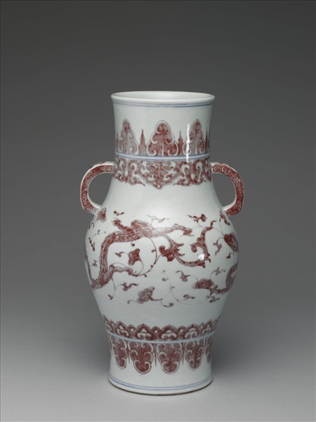 釉裡紅夔龍紋雙耳壺