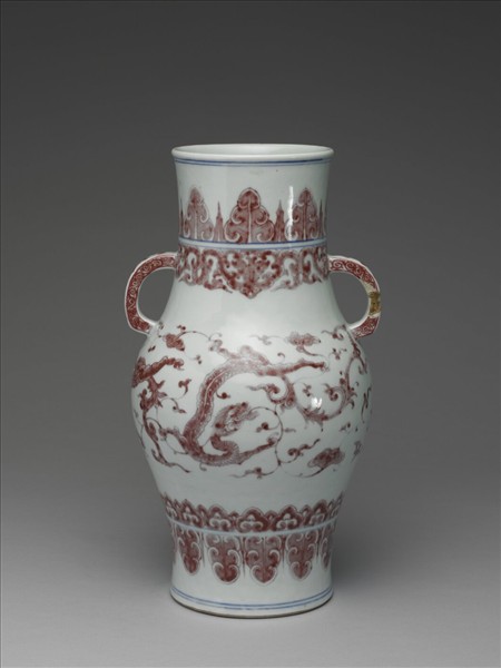 釉裡紅夔龍紋雙耳壺