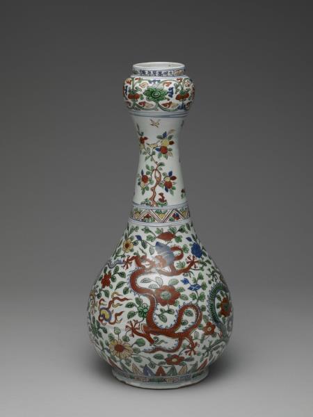 五彩龍紋蒜頭瓶- 故宮