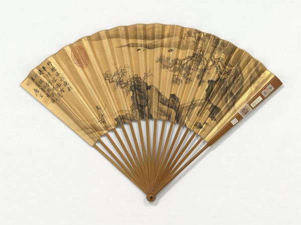 明唐寅畫古木長橋　成扇