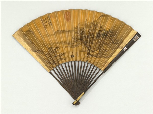 明唐寅畫秋山行旅　成扇