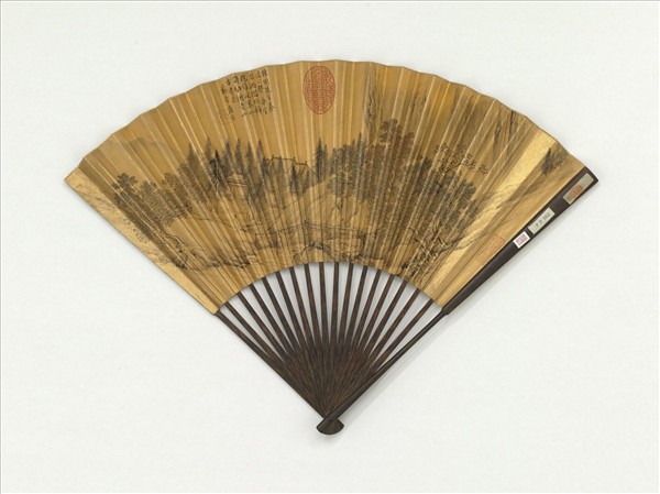 明唐寅畫松林古寺　成扇