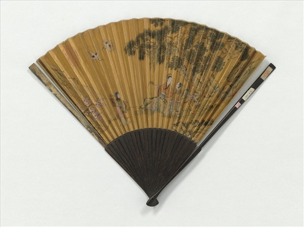 明仇英畫玩鶴　成扇