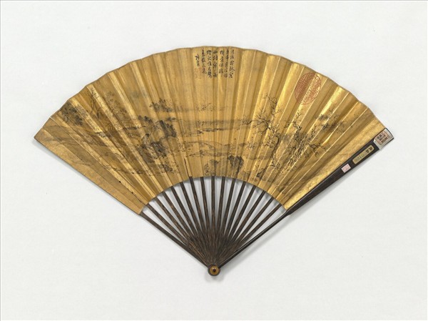 明張靈畫霜林行旅　成扇