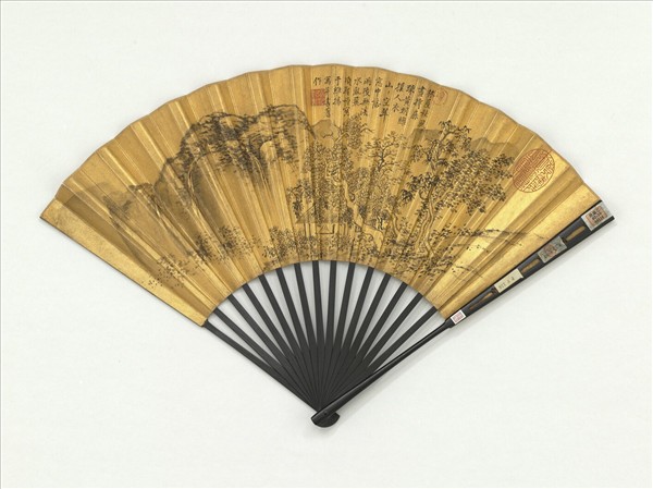 明項聖謨畫秋風林屋　成扇