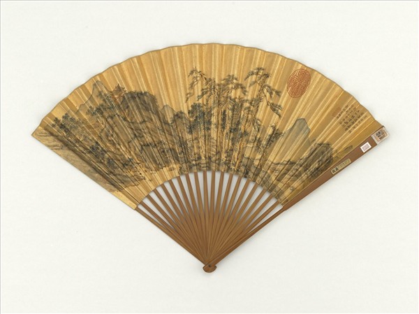 明文徵明畫松林古寺　成扇