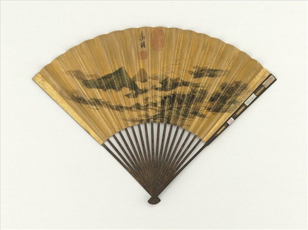 明文徵明畫雲山暮雨　成扇