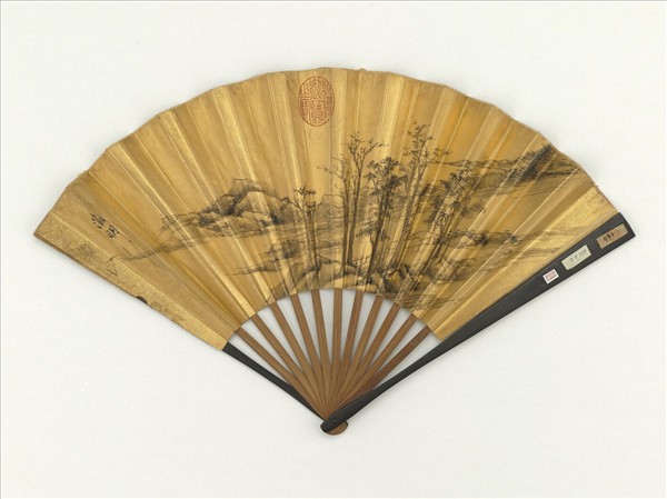 明文徵明畫平山茅屋　成扇