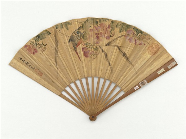 明周之冕畫芙蓉山鳥　成扇