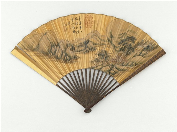 明董其昌畫溪山積雪　成扇