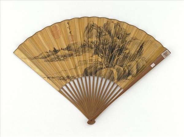 明董其昌畫枯林茆屋　成扇