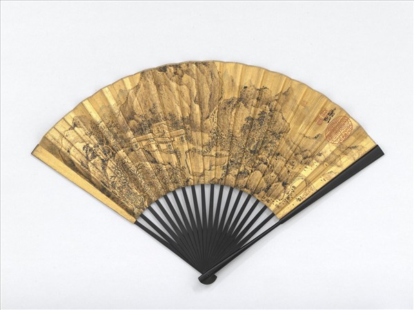 明文徵明畫秋林書屋并自書七言律詩　成扇　文徵明自書七言律詩