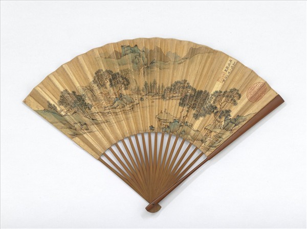 明文徵明畫溪柳山莊並自書七言律　成扇　文徵明自書七言律