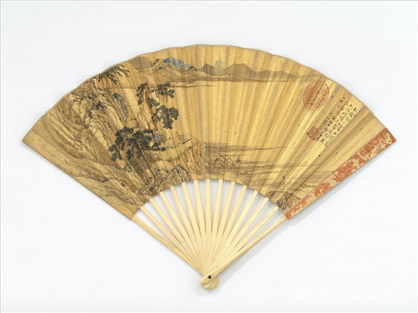 明陸治畫高山流水清孫岳頒書五言律詩　成扇