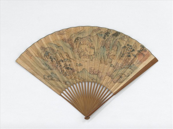 明陸士仁畫桃源圖文徵明書七言律詩　成扇　文徵明書七言律詩