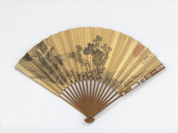 明錢穀畫板橋策蹇文徵明書七言絕句六首 　成扇　文徵明書七言絕句六首