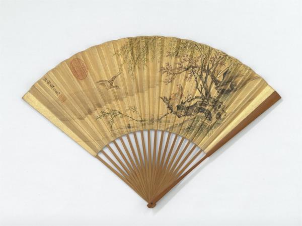 明周之冕畫春水文禽文從周書鴛鴦篇　成扇　周之冕畫春水文禽