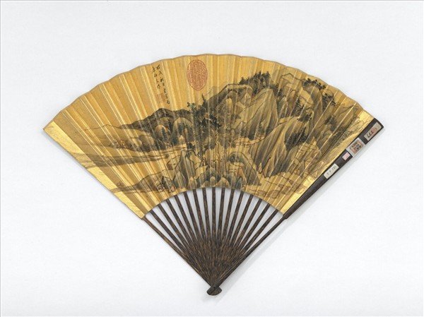 明董其昌畫山水並自書五言律　成扇