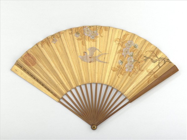 清陳孚畫梨花白燕明董其昌書七言絕句　成扇　明董其昌書七言絕句