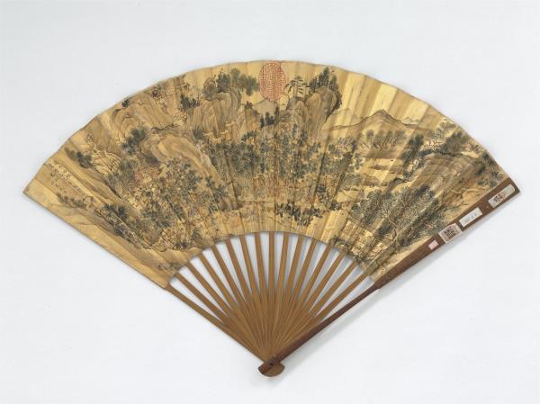 明管治畫修禊圖文謙光書蘭亭序　成扇　文謙光書蘭亭序