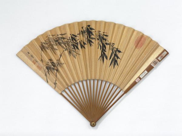 明朱鷺畫兩竹圖吳偉業書五言律詩　成扇　吳偉業書五言律詩