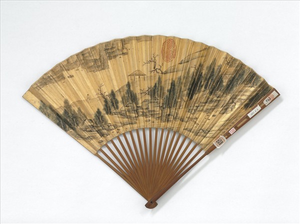 明吳令畫松山圖董其昌書七言絕句　成扇　吳令畫松山圖