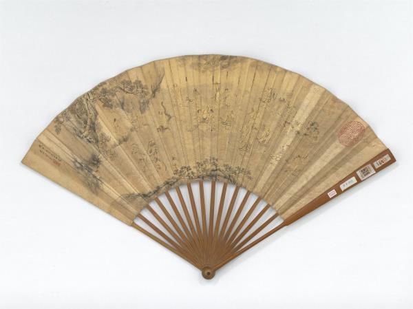 明李世光畫渡海羅漢薛明益書七言律詩　成扇　薛明益書七言律詩