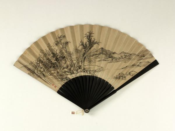 清永琰書乾隆御製清曠樓詠竹詩四首福長安畫山水　成扇　永琰書乾隆御製清曠樓詠竹詩四首