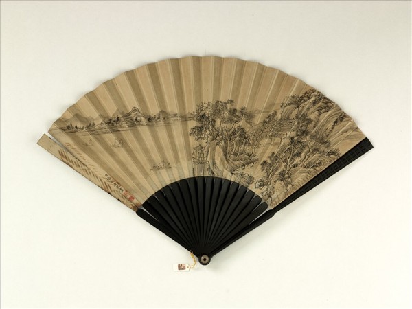 清永琰書乾隆御製詠文房四事福長安畫山水　成扇