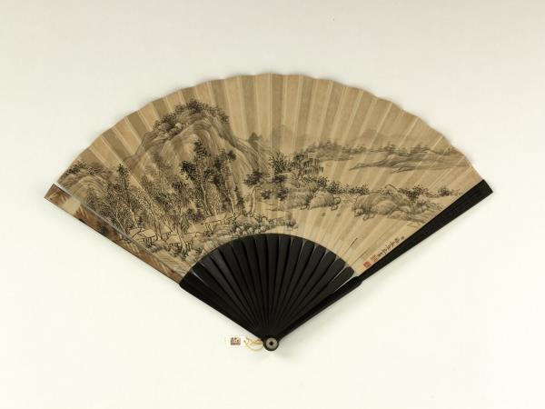 清永琰書乾隆御製詩臯塗精舍等六首福長安畫山水　成扇　永琰書乾隆御製詩臯塗精舍等六首