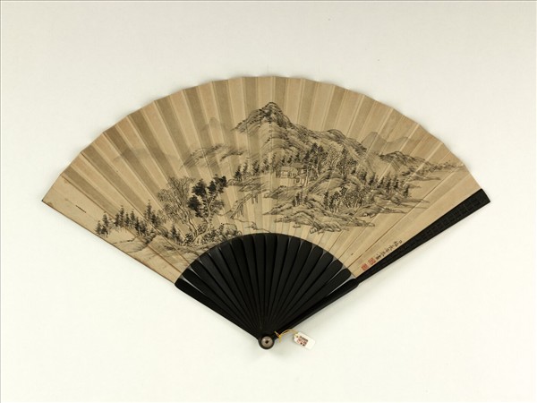 清永琰書乾隆御製泛月八詠福長安畫山水　成扇　永琰書乾隆御製泛月八詠