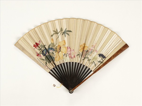 清永琰書乾隆御製詩栀子等八首汪承霈畫花卉　成扇　汪承霈畫花卉