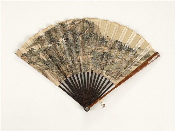 清永琰書乾隆御製百合等御製詩六首弘旿畫山水　成扇