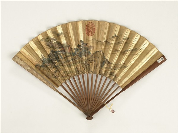 無款設色畫山水　成扇