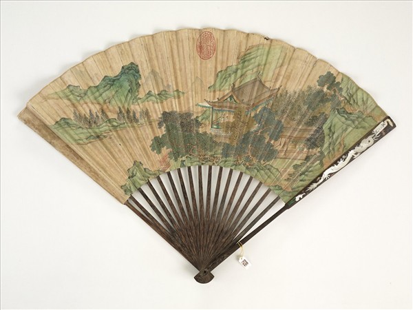 明人設色山水　成扇