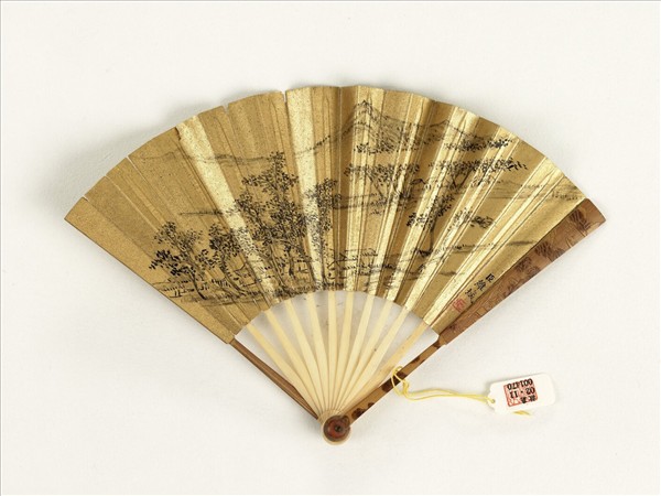 清張照書乾隆御製華嚴洞勒壁錢維城畫山水　成扇