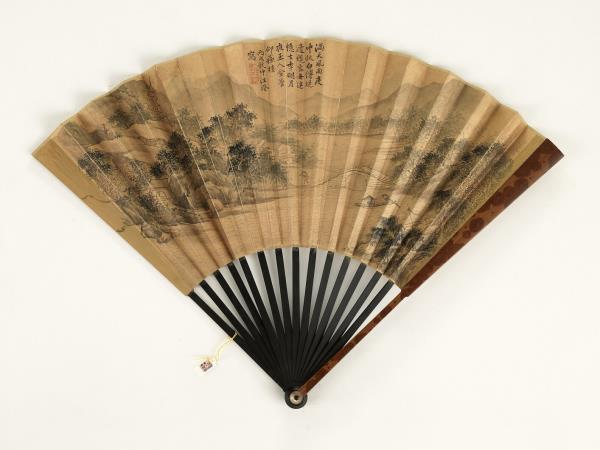 清永琰書乾隆御製載月八首汪澄山水　成扇　永琰書乾隆御製載月八首