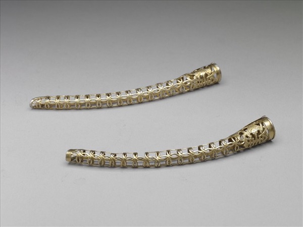 銅鍍金鏤空福壽錢紋指甲套