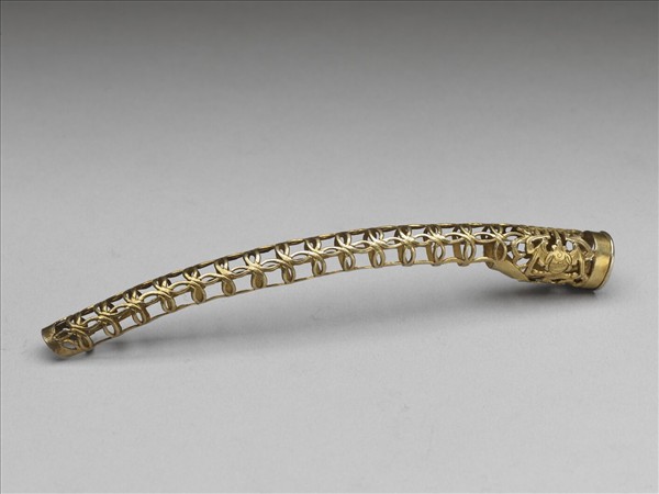 銅鍍金鏤空福壽錢紋指甲套