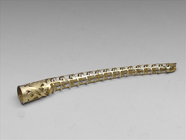 銅鍍金鏤空福壽錢紋指甲套