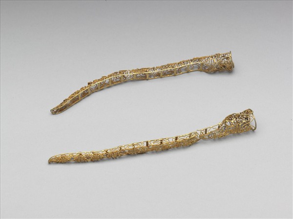 銅鍍金纍絲壽字紋指甲套